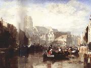 Sir Augustus Wall Callcott View of the Grote Kerk,Rotterdam,with Figures and Boats in the Foreground Spain oil painting artist